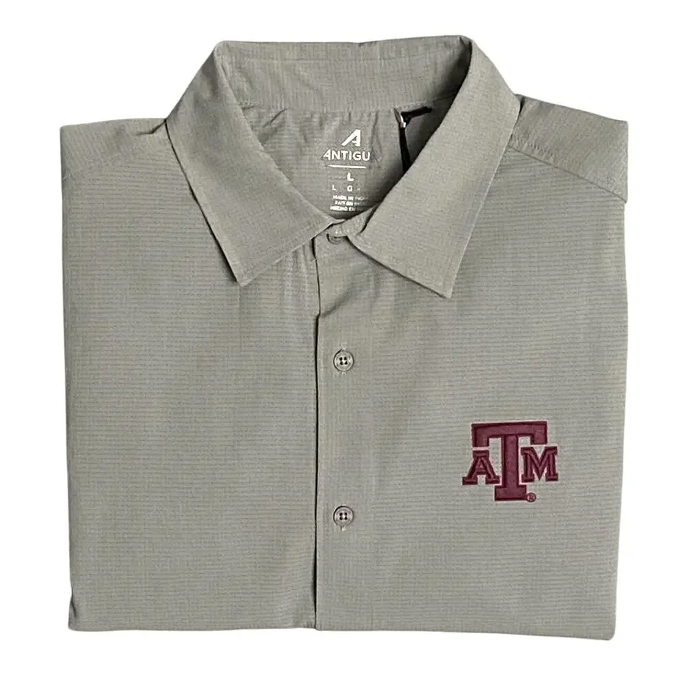 Antigua Texas A&M Shirt Activate Woven Short Sleeve Button-Up Shirt Gray NEW - Picture 1 of 14